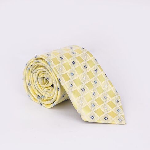 Calixto Elegant Yellow Geometric Pattern Silk Tie for Men – Classic Business & Formal Wear in Saudi Arabia
