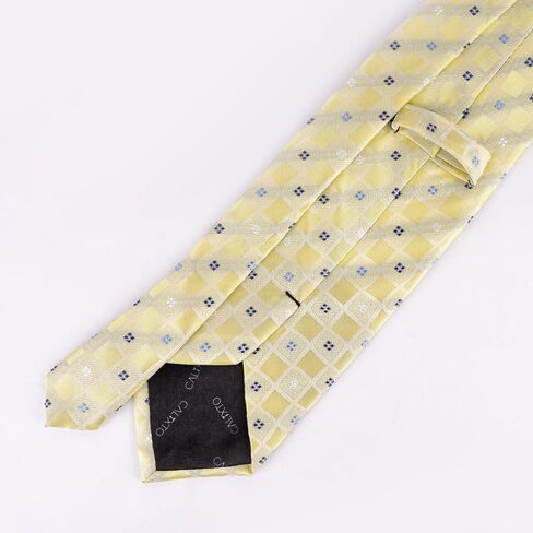 Calixto Elegant Yellow Geometric Pattern Silk Tie for Men – Classic Business & Formal Wear in Saudi Arabia