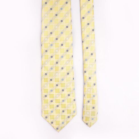 Calixto Elegant Yellow Geometric Pattern Silk Tie for Men – Classic Business & Formal Wear in Saudi Arabia