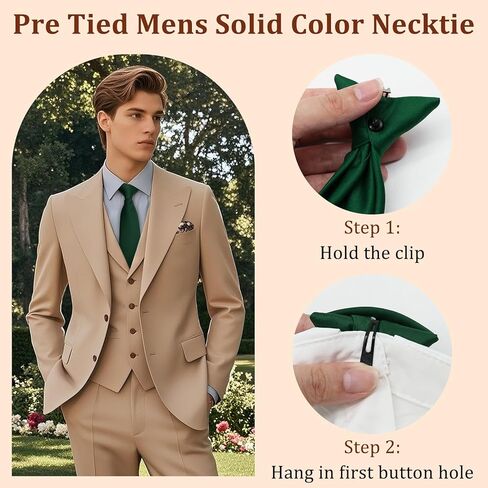 Clip on Ties for Men, Solid Color Mens Tie with Buttonholes Pre Tied Men's Neckties for Wedding Office School Party in Kuwait