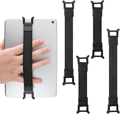 حامل حزام يدوي Universal Phone Tablet 2 حزمة للأجهزة 5.2-11 بوصة ، شريط قبضة مرن مضاد للانحدار ، ودعم تشغيل يد لـ iPad Pro Air Mini Galaxy Tab Kindle Ereaders (Black) in Kuwait