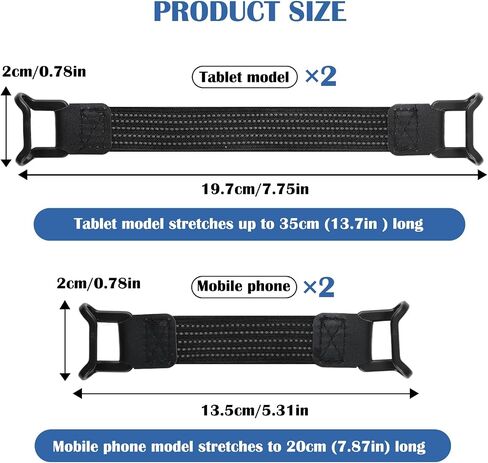 حامل حزام يدوي Universal Phone Tablet 2 حزمة للأجهزة 5.2-11 بوصة ، شريط قبضة مرن مضاد للانحدار ، ودعم تشغيل يد لـ iPad Pro Air Mini Galaxy Tab Kindle Ereaders (Black) in Kuwait