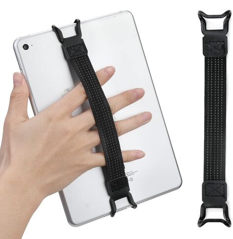 حامل حزام يدوي Universal Phone Tablet 2 حزمة للأجهزة 5.2-11 بوصة ، شريط قبضة مرن مضاد للانحدار ، ودعم تشغيل يد لـ iPad Pro Air Mini Galaxy Tab Kindle Ereaders (Black) in Kuwait