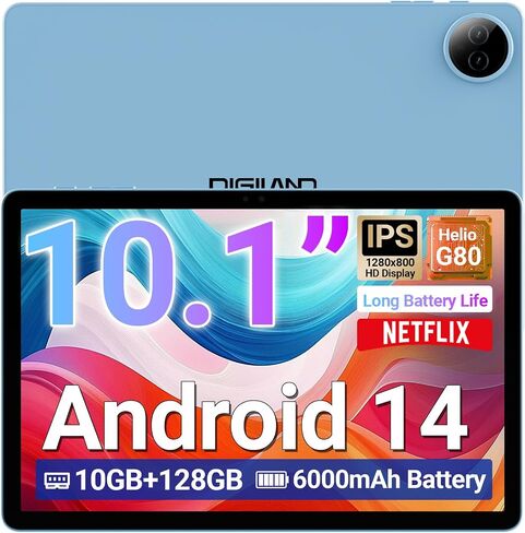 DigiLand 10.1" Android Tablet 12GB RAM 128GB ROM, Helio G80 Octa-Core, HD Incell Display, 12H Battery Life, Dual Cameras & Metal Design – Wi-Fi 5/Bluetooth 5.0 in Kuwait