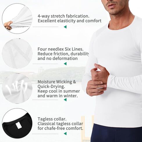 Queerier Men's Compression Shirts Long Sleeve Athletic Workout Shirt Baselayer Sports Cool Dry Undershirts Gym Thermal Tops in Kuwait