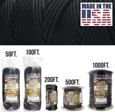 TOUGH-GRID Premium 550lb Paracord Rope -200ft - Forest Camo - 100% Nylon Type III Mil-Spec - UV & Abrasion Resistant - Heavy Duty Strands - Outdoor Survival Rope - Used by US Military - Made in USA in Kuwait