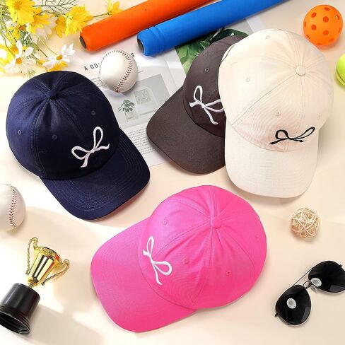 Hercicy 4 Pack Bow Tie Baseball Cap for Women and Men Multicolor Trucker Hat Bulk Y2k Adjust Hat with Coquette Visor for Gift in Saudi Arabia
