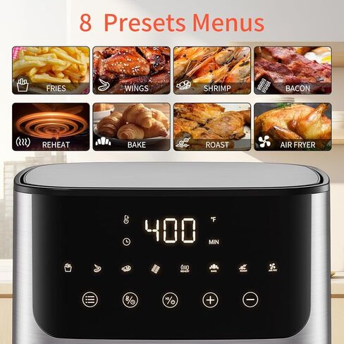 ASZ Digital Air Fryer 6qt with Window Up - 6 QT Big Airfryer 6-in-1 Presets Preheat Airfry Reheat Bake Roist Broil 400°F Airfrier 85% Oil Less,Nonstick Dishwasher-Safe Parts, Automatic Shutoff in Saudi Arabia