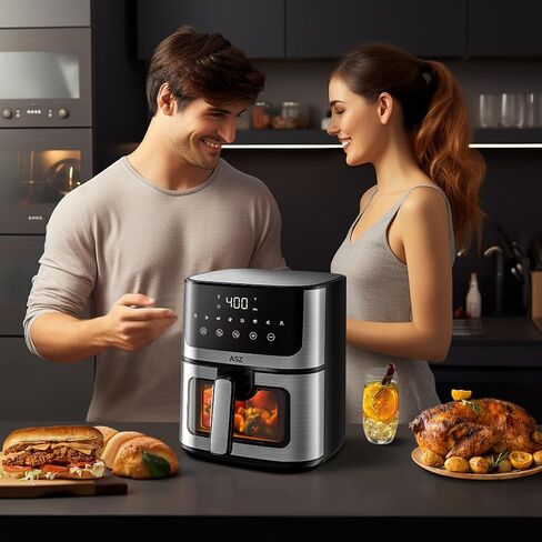 ASZ Digital Air Fryer 6qt with Window Up - 6 QT Big Airfryer 6-in-1 Presets Preheat Airfry Reheat Bake Roist Broil 400°F Airfrier 85% Oil Less,Nonstick Dishwasher-Safe Parts, Automatic Shutoff in Saudi Arabia