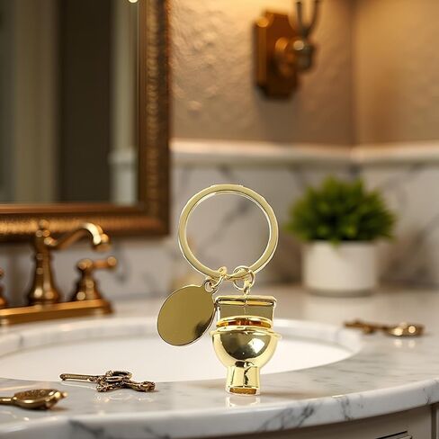1Pc Gold Personality Creative Mini Toilet Shape Metal Keychain Simulation Toilet Car Key Pendant Decor Small in Size,Convenient to Carry,Charms,Arts,Beading and Jewelry Making,Crafts and Sewing in Saudi Arabia