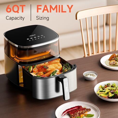 ASZ Digital Air Fryer 6 qt with Window Up - Big Airfryer 6 Presets Preheat Airfry Reheat Bake Roist Broil 400°F Airfrier 85% Oil Less,Nonstick Dishwasher-Safe Parts, Automatic Shutoff in Saudi Arabia