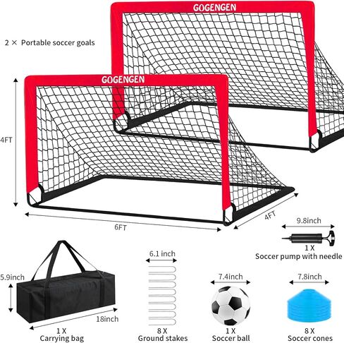 Soccer Goal, 2 of 6x4 Soccer Goals for Backyard with Soccer Net, Soccer Ball, Target, Cones, Soccer Training Equipment for Toddler Kids Youth in Saudi Arabia
