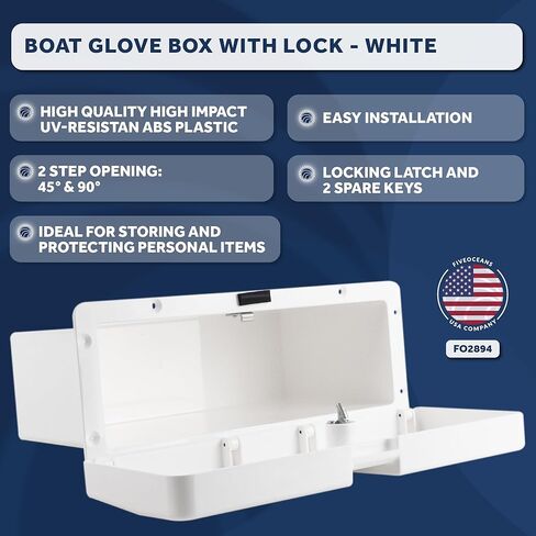 Five Oceans Boat Glove Box with Drink Cup Holders, Lockable with 2 Keys, High-Impact and UV-Resistant White ABS Palstic - FO3105 in Saudi Arabia