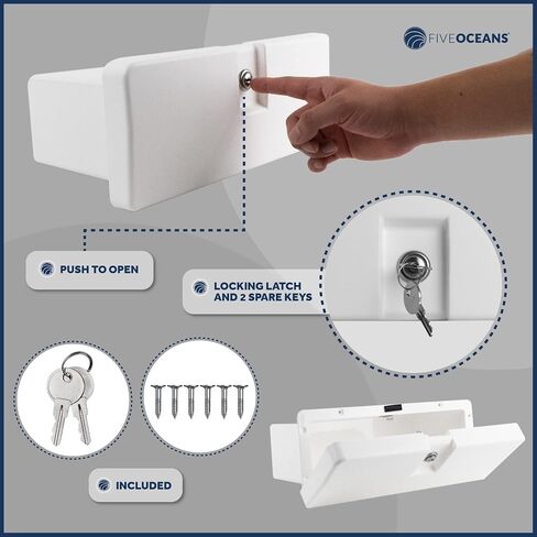 Five Oceans Boat Glove Box with Drink Cup Holders, Lockable with 2 Keys, High-Impact and UV-Resistant White ABS Palstic - FO3105 in Saudi Arabia