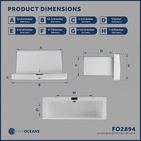 Five Oceans Boat Glove Box with Drink Cup Holders, Lockable with 2 Keys, High-Impact and UV-Resistant White ABS Palstic - FO3105 in Saudi Arabia