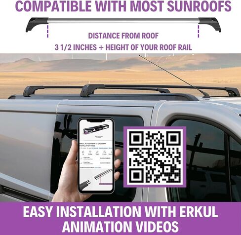 Erkul Roof Rack Cross Bars for Mini Cooper Clubman F54 2016-2024 | مكافحة القفل من الألومنيوم من أجل السطح ، حاملة الشحن ، الأمتعة ، قوارب الكاياك ، الزورق ، الدراجة | أسود in Kuwait