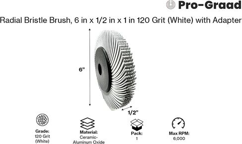 Radial Bristle Brush, 6 in x 1/2 in x 1 in 36 Grit (Brown) with Adapter (Pack of 1) in Kuwait
