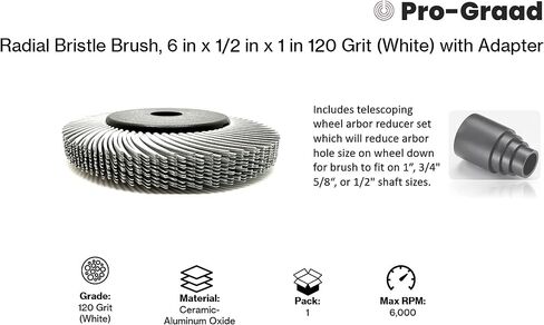 Radial Bristle Brush, 6 in x 1/2 in x 1 in 36 Grit (Brown) with Adapter (Pack of 1) in Kuwait