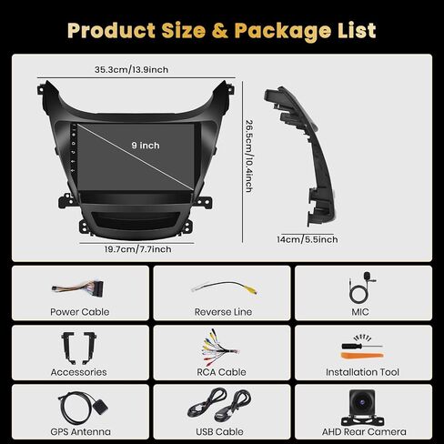 8 Core 4+64GB for Hyundai Elantra 2014-2016 Android 15 Car Stereo Wireless Apple Carplay, 9 Inch IPS Touchscreen Car Radio 59UI GPS Navigation WiFi 32EQ DSP Backup Camrea in Kuwait