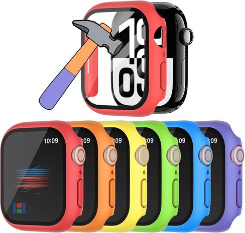 حزمة Hankn 6 Pack Hard PC مع زر لسلسلة Apple Watch Series 6 5 4 SE 44 ملم حامي شاشة الزجاج المقسى ، غلاف واقية كامل ، مصد عازف الصدمات (44 ملم) in Kuwait