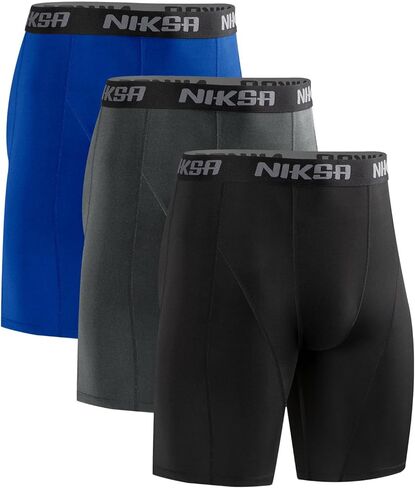 Niksa 3 Pack Compression Shorts Men, Spandex Athletic Workout Running Shorts Performance Sport Baselayer Underwear in Saudi Arabia