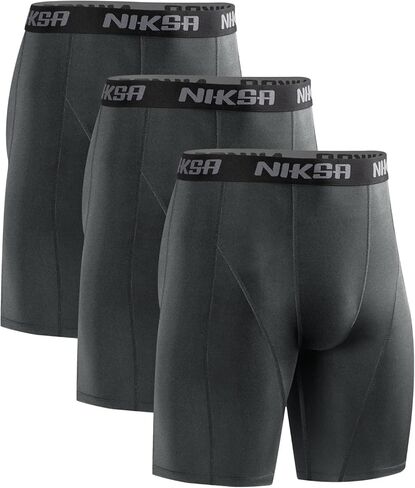 Niksa 3 Pack Compression Shorts Men, Spandex Athletic Workout Running Shorts Performance Sport Baselayer Underwear in Saudi Arabia
