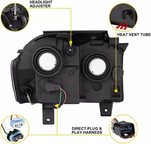 2PCS Headlights Assembly For 2005 2006 2007 Jeep Grand Cherokee(WK) Laredo Limited Overland SRT8 SUV Replacement Headlamps Passenger and Driver Side Chrome Housing Amber Reflector in Kuwait