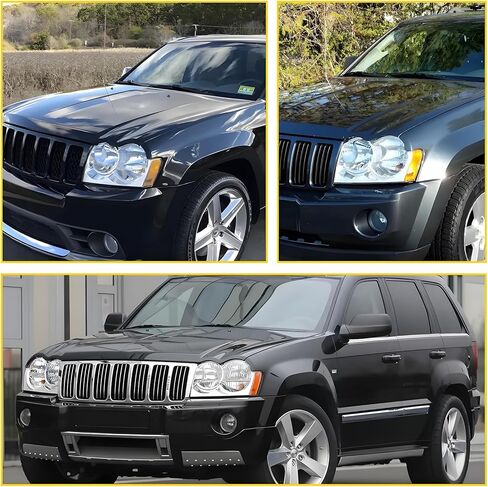 2PCS Headlights Assembly For 2005 2006 2007 Jeep Grand Cherokee(WK) Laredo Limited Overland SRT8 SUV Replacement Headlamps Passenger and Driver Side Chrome Housing Amber Reflector in Kuwait