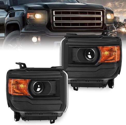 Nilight Headlight Assembly Compatible with 2014 2015 2016 2017 2018 GMC Sierra 1500 2500HD 3500HD Base Chrome Housing Amber Reflector Clear Lens Headlights Replacement in Saudi Arabia