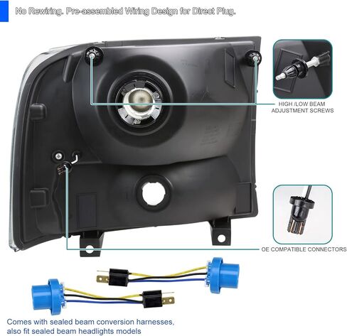 المواصفات المصابيح الأمامية للدخان الأسود للمواصفات D مع شريط LED متوافق مع عام 1999-2004 Ford F-250 ، F-350 ، F-450 Superduty ، 2000-2004 ، مجموعة Left + Head Lights Assembly in Kuwait
