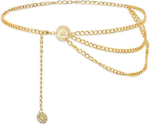 Multilayer Metal Waist Chain Belt for Women, Fashion Multilayer Adjustable Women Gold Long Belt Body Belly Jewelry for Dresses Jeans Trousers in Saudi Arabia