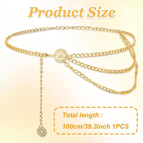 Multilayer Metal Waist Chain Belt for Women, Fashion Multilayer Adjustable Women Gold Long Belt Body Belly Jewelry for Dresses Jeans Trousers in Saudi Arabia