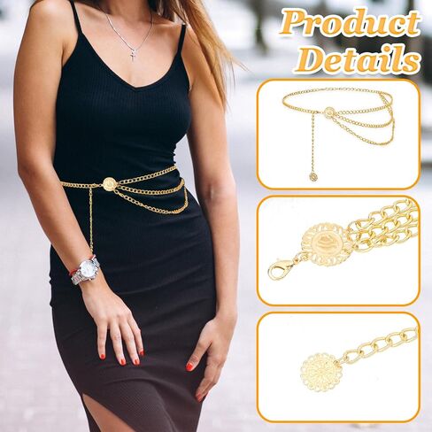 Multilayer Metal Waist Chain Belt for Women, Fashion Multilayer Adjustable Women Gold Long Belt Body Belly Jewelry for Dresses Jeans Trousers in Saudi Arabia