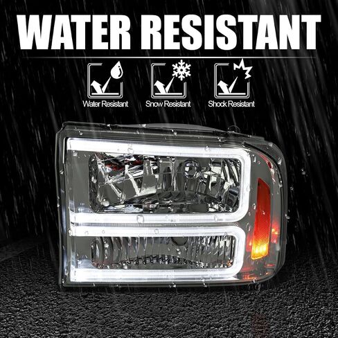 المواصفات المصابيح الأمامية للدخان الأسود للمواصفات D مع شريط LED متوافق مع عام 1999-2004 Ford F-250 ، F-350 ، F-450 Superduty ، 2000-2004 ، مجموعة Left + Head Lights Assembly in Kuwait
