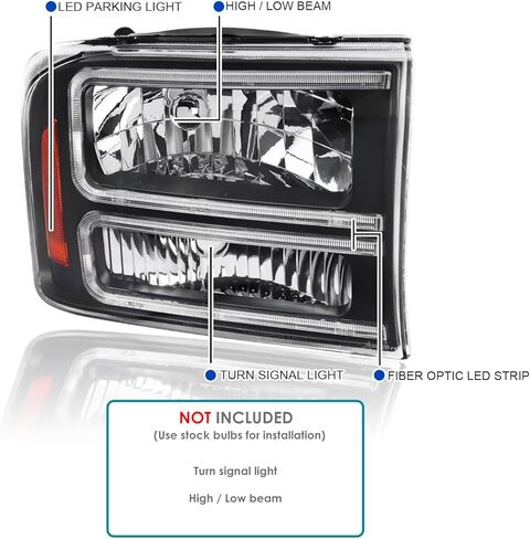 المواصفات المصابيح الأمامية للدخان الأسود للمواصفات D مع شريط LED متوافق مع عام 1999-2004 Ford F-250 ، F-350 ، F-450 Superduty ، 2000-2004 ، مجموعة Left + Head Lights Assembly in Kuwait
