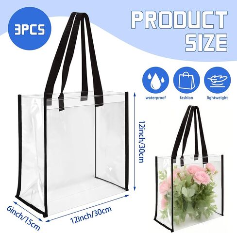 12 x 12 x 6 Inch Clear Tote Bags PVC Plastic Tote Bag With Handles for Work Beach Lunch Sports, Concerts in Saudi Arabia