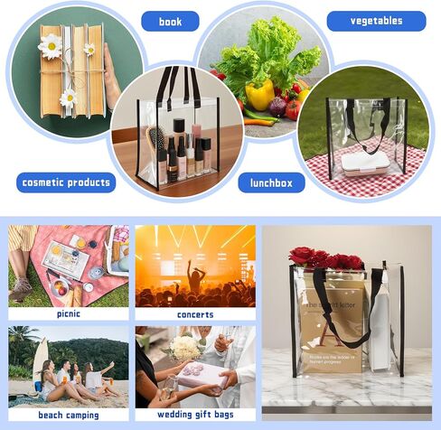 12 x 12 x 6 Inch Clear Tote Bags PVC Plastic Tote Bag With Handles for Work Beach Lunch Sports, Concerts in Saudi Arabia