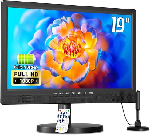 تلفزيون ديسوبري 19 بوصة محمول مع موالف ATSC رقمي، تلفزيون صغير مع بطارية مدمجة 8000 مللي أمبير في الساعة، شاشة محمولة مع مدخل HDMI 1080 بكسل، مدخل AV، USB، تلفزيون صغير للسفر والتخييم وRV والمطبخ والفناء in Kuwait