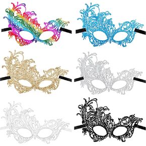 6 PCS Masquerade Mask for Women Multicoldored Lace Eye Mask for Comple Party Prom Ball Carnival Mardi Gras Assume in Kuwait
