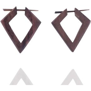 Wooden Hoop Earrings with Stick Posts, Geometic Rosewood Bohemian Wood Earrings, Lightweight Tribal Jewelry in Kuwait