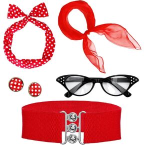 Fumwase 5PCS 1950s Costume Accessories for Women Earring Scarf Cat Eye Glasses Headband Waistband for Hallowmas in Saudi Arabia