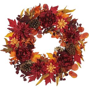 24" Artificial Fall Floral Wreath for Front Door Autumn Wreath with Pumpkin Peony Hydrangea for Halloween Thanksgiving Day Indoor Outdoor Farmhouse Window Wall Décor in Kuwait