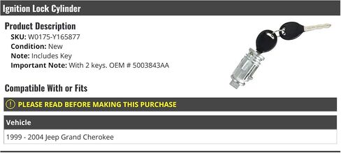 Ignition Lock Cylinder with 2 Keys - Compatible with 1999-2004 Jeep Grand Cherokee in Saudi Arabia