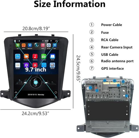 ستيريو راديو السيارة 2G+64G لسيارة شيفروليه تشيفي كروز J300 2009-2014 مع CarPlay/Android Auto، 9.7 بوصة Android 13 شاشة تعمل باللمس GPS Navi WiFi Bluetooth Mirror Link SWC HD كاميرا احتياطية in Saudi Arabia