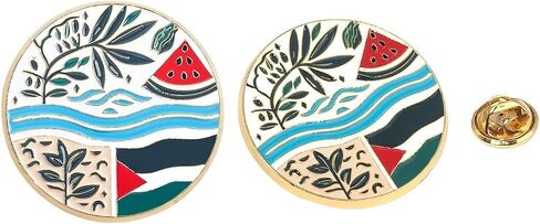 2 Free Palestine Flag Enamel Pins, 1.4 inch Palestine River Watermelon Peace Olive Branch Lapel Pin, Clothes Hat Backpack Alloy Round Button Badge in Saudi Arabia