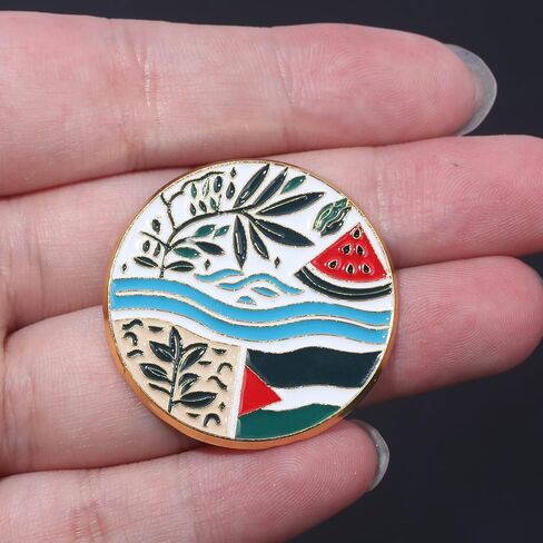 2 Free Palestine Flag Enamel Pins, 1.4 inch Palestine River Watermelon Peace Olive Branch Lapel Pin, Clothes Hat Backpack Alloy Round Button Badge in Saudi Arabia