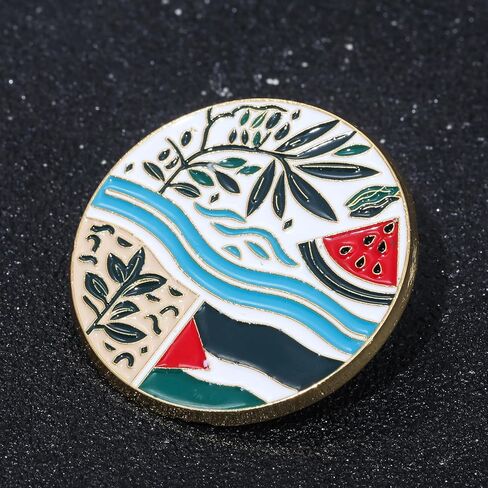 2 Free Palestine Flag Enamel Pins, 1.4 inch Palestine River Watermelon Peace Olive Branch Lapel Pin, Clothes Hat Backpack Alloy Round Button Badge in Saudi Arabia