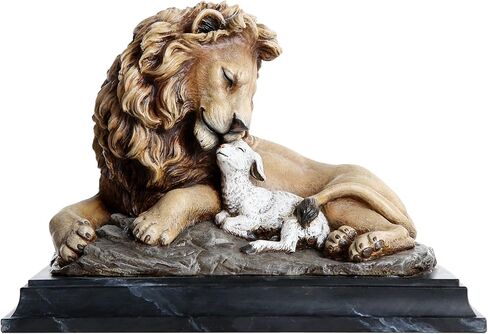 Resin Lion and Lamb Table Statue Home Decor, Christian Religious Gift (Brown) in Saudi Arabia