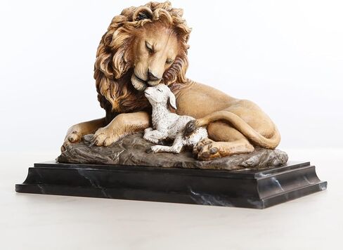 Resin Lion and Lamb Table Statue Home Decor, Christian Religious Gift (Brown) in Saudi Arabia