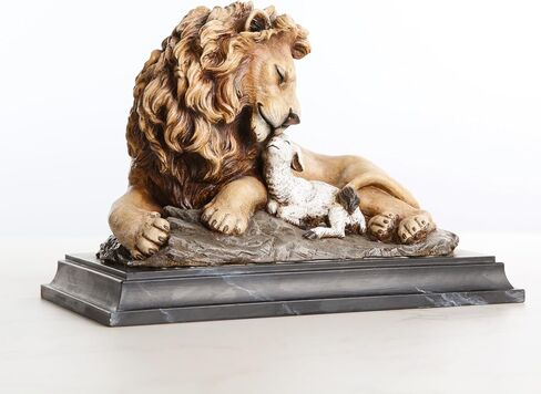 Resin Lion and Lamb Table Statue Home Decor, Christian Religious Gift (Brown) in Saudi Arabia